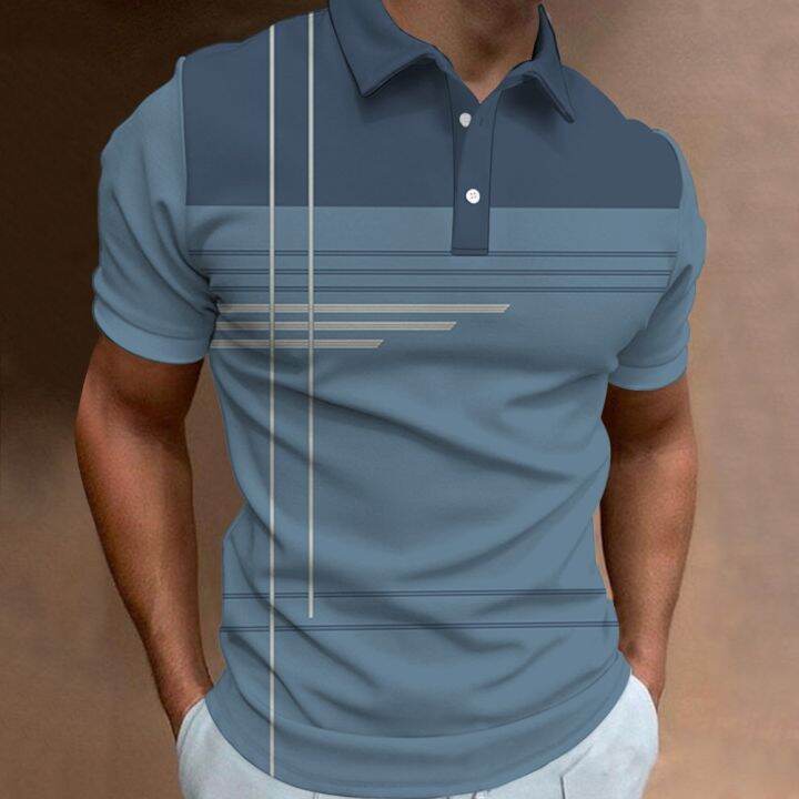 เสื้อโปโลพิมพ์ลายทางธุรกิจแฟชั่น1ตัวเสื้อยืดฤดูร้อนแขนสั้นลายทางเสื้อโปโลเสื้อยืดขนาดใหญ่ลำลองของผู้ชาย