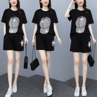 COD DSFGERRTYTRRE [40-100KG] Women Plus Size Short-Sleeved Two-Piece Suit T-Shirt Shorts Sports Casual C8942