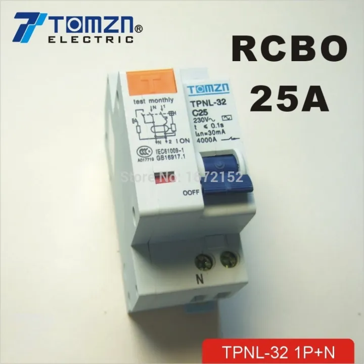 25a 1pn Dpnl 230V ~ 50Hz/60Hz เบรกเกอร์กระแสไฟตกค้างที่มีกระแสเกินและป้องกันการรั่วซึม Rcbo