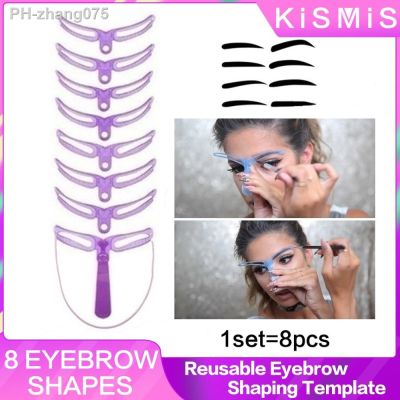 Kismis 8Pcs/Set Reusable Eyebrow Stencil Set Guide Styling Shaping Eye Brow Diy Drawing Grooming Template Card Easy Makeup Tool