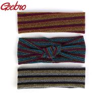 【CC】 Geebro Fashion Metal Bow Elastic Headband Striped Bohemia Hairband Female Accessories Headwear