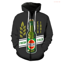 Cartoon Beer Festival Mens Zipper Hoodie Long Sleeve Unisex Fashion With Hood Jackets 3D Printed Teens Sweatshirts Cool Hip Hop Size:XS-5XL