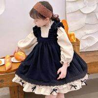 Japanese Autumn Spring Dresses O-Neck Contrast-Color Ruffled Sweet Lolita Dress Kawaii Bow Birthday Princess Party Clothing