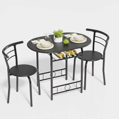 3 Pieces Dining Set for 2 Small Kitchen Breakfast Table Set Space Saving Wooden Chairs and Table SetBlack