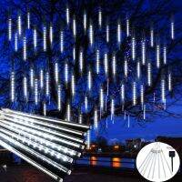 ZZOOI Christmas Solar String Light Meteor Shower Falling Rain Fairy Light 8 Tubes LED Icicle Garden Lamp for Patio Party Wedding Decor