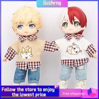 GUZHRNG 8สี เสื้อผ้าตุ๊กตา DIY สำหรับ1/12 BJD เสื้อกันหนาวพิมพ์ลายการ์ตูน เสื้อแฟชั่นลายสก๊อต เสื้อยืดตุ๊กตาผ้า เสื้อยืดแขนยาว