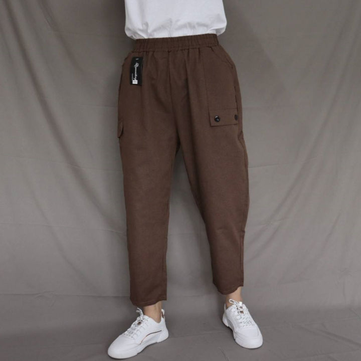 ส่งไว-กางเกงผ้าฝ้ายขายาวแฟชั่นผู้หญิง-fashion-cotton-pants-ผ้าฝ้ายสีพื้น-มีกระเป๋า2ข้าง-แบบนี้เป็นเอวยางยืด-ผ้าใส่สบาย-962