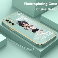 NaVVin Cartoon Boy Girl Couple Electroplating Soft TPU Case for OPPO A16 A16K A16E A15 A15S A3s A5 A5s A7 A12 A12E A9 A31 A53 2020 A52 A92 A54 A55 A74 A91 A93 A94 4G Reno 3 4 5 6 7 5G F5 F9 F11 Pro Luxury Golden Edge phone Back Cover