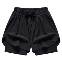 S-5XL All Black Fake Two Piece Running Fitness Shorts Grey All-match Summer Quick-dry Breathable Sport Short Pants