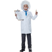 Great Scientist Costume Boys Children Physicist Costume Albert Einstein Halloween Cosplay Party Mad Lab Kids Lab Coat Tie Wig