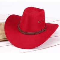 ？》：“： Western Mens Cowboy Hats Wide Brim Travel Sun Hat Cowboy Cowgirl Faux Suede Triple Strings Homme Cowboy Summer Sun Hat