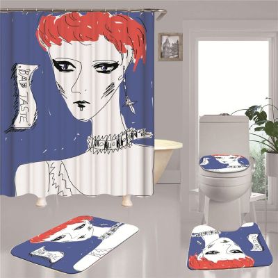 Shower Curtain Bathroom Decoration 4pcs Non Slip Toilet Polyester Cover Mat Set Bathroom Shower Curtain Washable CP2