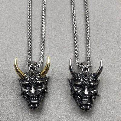 ขายร้อนญี่ปุ่น Prajna Longhorn Ghost Men S Titanium Steel จี้บุคลิกภาพ Retro Skull สร้อยคอ