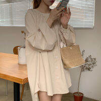 พร้อมส่ง ? round beige dress C1288 เดรสคอกลมสั้น เดรสสั้น