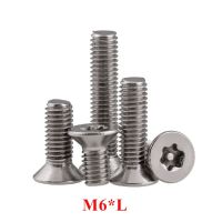 50ชิ้น M6หกกลีบเครื่อง Torx หัวแบน M6สกรูความปลอดภัยภายในพลัมดอกไม้เข็มขัดเสาป้องกันการโจรกรรมสกรูหัวเคาท์เตอร์ซังค์