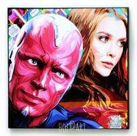 Vision &amp; Wanda Maximoff วานด้า Scarlet Witch วิชั่น สการ์เล็ตวิทช์ ซุปเปอร์ฮีโร่ Marvel มาร์เวล รูปภาพ​ติด​ผนัง ​pop​ art พร้อมกรอบและที่แขวน กรอบรูป แต่งบ้าน ของขวัญ