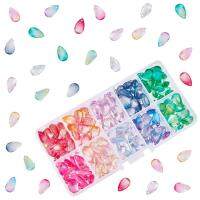 1Box 200Pcs 10 Colors Transparent Glass Charms Dyed &amp; Heated Teardrop Mixed Color 13.5x8x6.5mm Hole: 1.2mm 20pcs/color