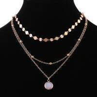 [COD] designer AliExpress new product multi-level popular necklace disc inlaid rhinestone female