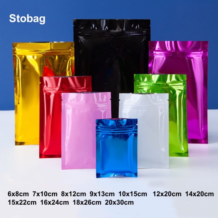 stobag-100ชิ้นบรรจุภัณฑ์อาหารถุง-ziplock-สีเคลือบเงาอลูมิเนียมฟอยล์ปิดผนึกการจัดเก็บสำหรับถั่วชาลูกอมผนึกถุงโลโก้