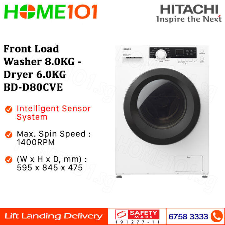 Hitachi Front Load Washer With Dryer (8/6kg) BDD80CVE Lazada Singapore
