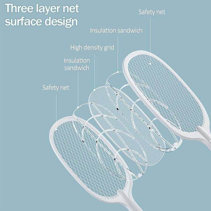 ไม้ตียุงไฟฟ้าแมลงแมลงวันมือถือแบบ2-in-1ฆ่าแมลงได้สูงตัวต่อสุดหรูมีไฟ-led-ไม้เทนนิสแผ่นเรืองแสง