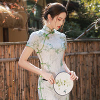 【CW】Traditional Green Cheongsam Short Sleeve Soft Vintage Dress Summer Slim-fit Women Costumes Elegant Qipao S To XXL