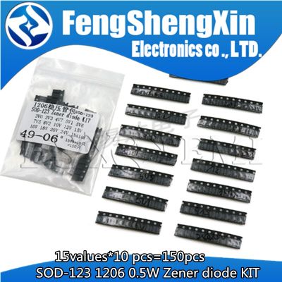 15values*10 pcs=150pcs SOD-123 1206 0.5W Zener diode SMD package KIT 3V~24V 1N4148 Electrical Circuitry Parts