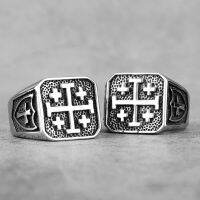 【2023】Jerusalem Cross Religion Stainless Steel Mens Rings Simple R for Male Boyfriend Biker Jewelry Creativity Gift Wholesale