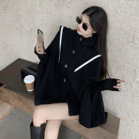 Woherb 2021 Spring Autumn Women Cashmere Cape Coat New Stand-up Collar Single-breasted Bat Sleeve Lady Woolen Blended Overcoat