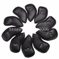 10Pcs/Set Golf Club Iron Headcovers Universal for Most Irons and Wedges Black and Red Leather Iron Head Covers