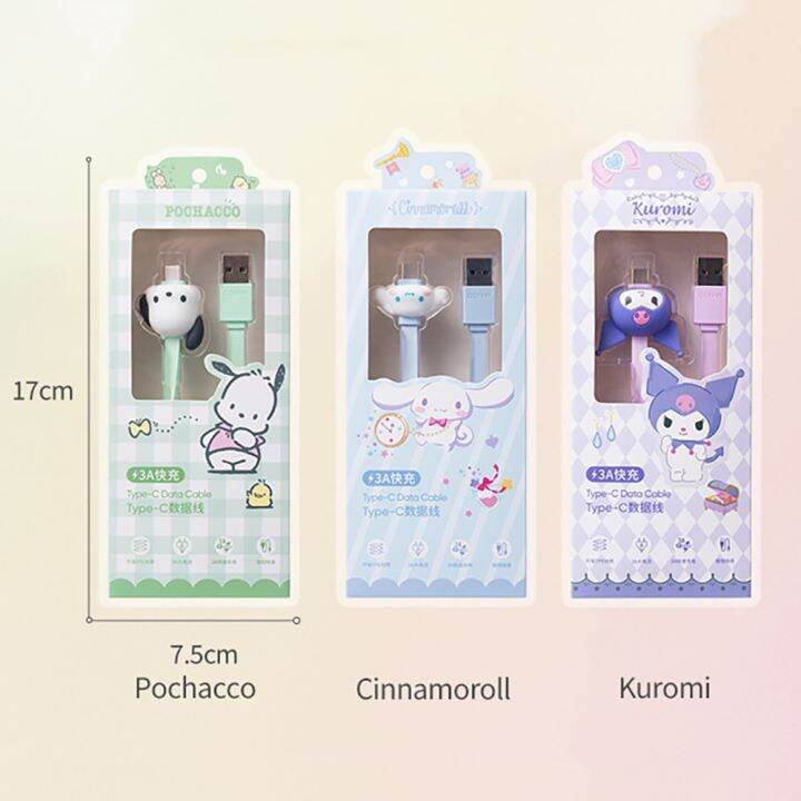 sanrio-kuromi-type-c-สาย-usb-สายชาร์จเร็ว-kawaii-cinnamoroll-pochacco-การ์ตูนสายข้อมูลของขวัญสำหรับ-huawei