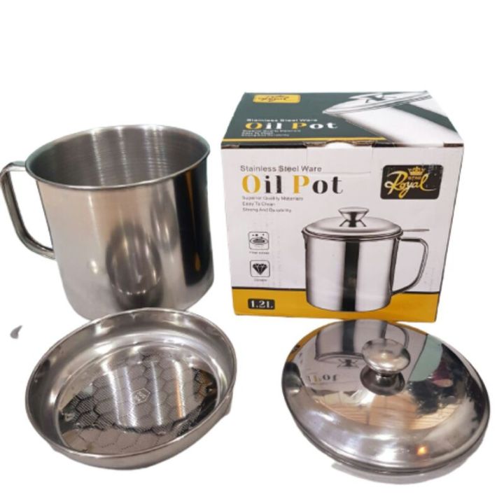 Oil Pot Gelas Saringan Minyak Tutup 12l Wadah Saringan Minyak Stainless Steel Lazada 3752