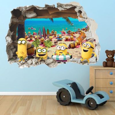 Cartoon 3D Yellow Boy Wall Sticker Cute On Holiday Smashed Window Baby Kids Room Bedroom Decoraton Vinyl Decals Art Mural Poster Tapestries Hangings