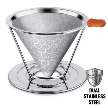 LHS Pour Over Coffee Dripper Stainless Steel Coffee Filter Metal Cone  Filter Paperless Reusable Coffee Filter Single Cup Coffee Maker 1-2 Cup  With