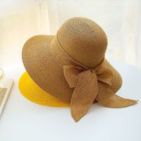 2023 New Summer Straw Hats for Women Hat Foldable Brim Fashion Bow Straw Hat Ladies Outdoor Sunscreen Beach Straw Hat Present