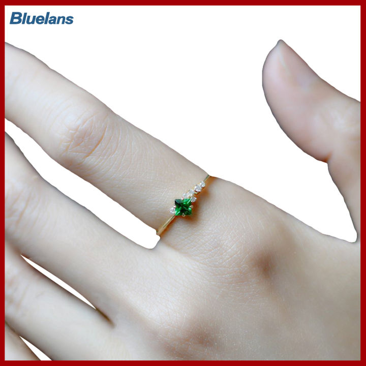 Bluelans®ของขวัญเครื่องประดับสำหรับการหมั้นฝังแหวนสวมนิ้วงานแต่งงานเทียมมรกตสำหรับผู้หญิงแฟชั่น