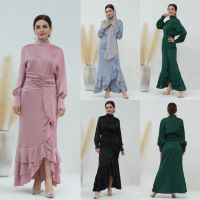 ชุดเดรสชุดกระโปรงยาว Abaya สีพื้นชุดคลุมแหวนมุสลิมสำหรับผู้หญิงเสื้อคลุมสไตล์มุสลิมชุดเดรสอาบายามุสลิมแฟชั่นมาเลเซียอาบายา