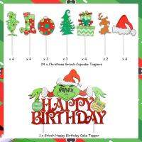 Grinch Birthday Cake Toppers Happy Birthday Grinch Themed Christmas Decorations Cupcake Topper for Xmas Holiday Birthday Party