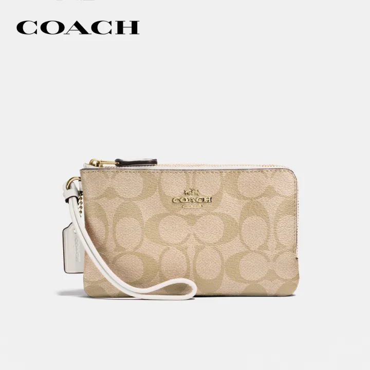 coach-กระเป๋าคล้องมือผู้หญิงรุ่น-double-corner-zip-wristlet-in-signature-canvas-สีครีม-87591imdqc