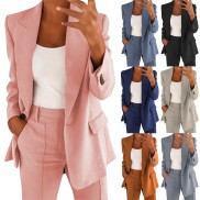 Bộ dụng cụ Jumpsuit nữ hai mảnh ve áo Bộ suit văn phòng kinh doanh Tay áo