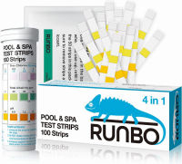 RUNBO Pool Test Strips 4-in-1 (100 Count) – Ideal for Swimming Pools, Spa, Hot Tub, Jacuzzi – Easy and Accurate Test for Free Chlorine, Bromine, Total Alkalinity and pH