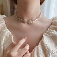 YDIJEJ เรียบหรู สาวๆ พลอยเทียม มุก chokers ดอกไม้ บาโรก สร้อยคอดอกคาเมลเลีย สร้อยคอสไตล์เกาหลี โซ่กระดูกไหปลาร้าผู้หญิง สร้อยคอมุก