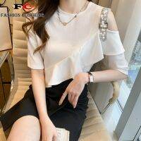 FC Spring and summer new trend hot diamond T-shirt womens sleeves round neck ruffled off-shoulder slim fit womens blouse