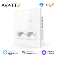 AVATTO Tuya WiFi ผนังสวิทช์และซ็อกเก็ต,16AStandard 4X4แผงกระจก4ปุ่มสมาร์ทสวิตช์ไฟทำงานร่วมกับ Alexa Home