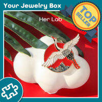 Her Lab Jewelry | ญี่ปุ่นพับพัดลมเครนเมฆจี้หญิงต่างหูกลวงไม่สมมาตรต่างหูเข็มกลัดชุดเครื่องประดับย้อนยุคมงกุฎแดงเครนเสื้อยกทรง14พันชุบทอง U Nisex เข็มกลัด916ชุดเครื่องประดับ ส่งเสริมการขาย พื้นฐาน ป้องกัน