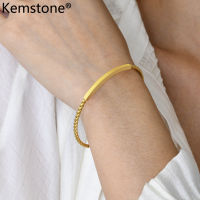 Kemstone เครื่องประดับกำไลข้อมือแบบเปิดกำไลพันข้อมือชุบทองสแตนเลสสำหรับเป็นของขวัญของผู้หญิง