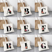 Women Alphabet Flower Tote Bags For Canvas Stylish Simplicity Shopping Printed Bag Foldable Reusable High Capacity Logo Handbag