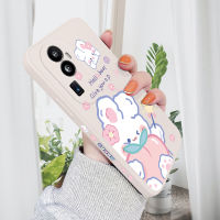 เคสโทรศัพท์สำหรับ OPPO Reno10 Pro + 5G เคสกระต่ายสีขาวน่ารักการ์ตูนเคสโทรศัพท์แบบขอบสี่เหลี่ยมปลอกซิลิโคนน้ำคลุมทั้งหมดเคสป้องกันกล้อง