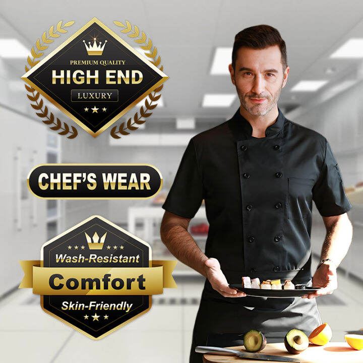 Black Chef Uniform For Men Short Sleeve Chef Jacket For Men Chefs
