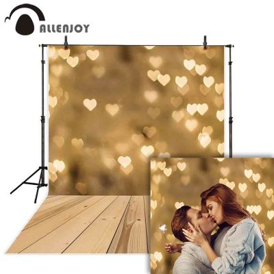 【Worth-Buy】 Allenjoy ถ่ายภาพไวนิลพื้นหลังไม้สัญลักษณ์หัวใจและรักสีทองพื้นหลังไฟ Bokeh 14วันวาเลนไทน์ภาพถ่ายปาร์ตี้สตูดิโอถ่ายภาพ